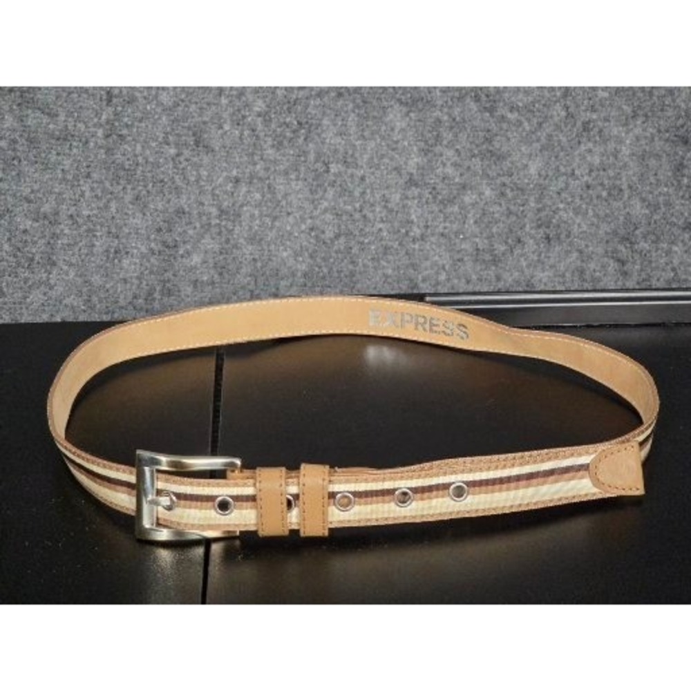 Express Striped Leather Belt Silver Buckle Women Size M Casual Fashion Casual